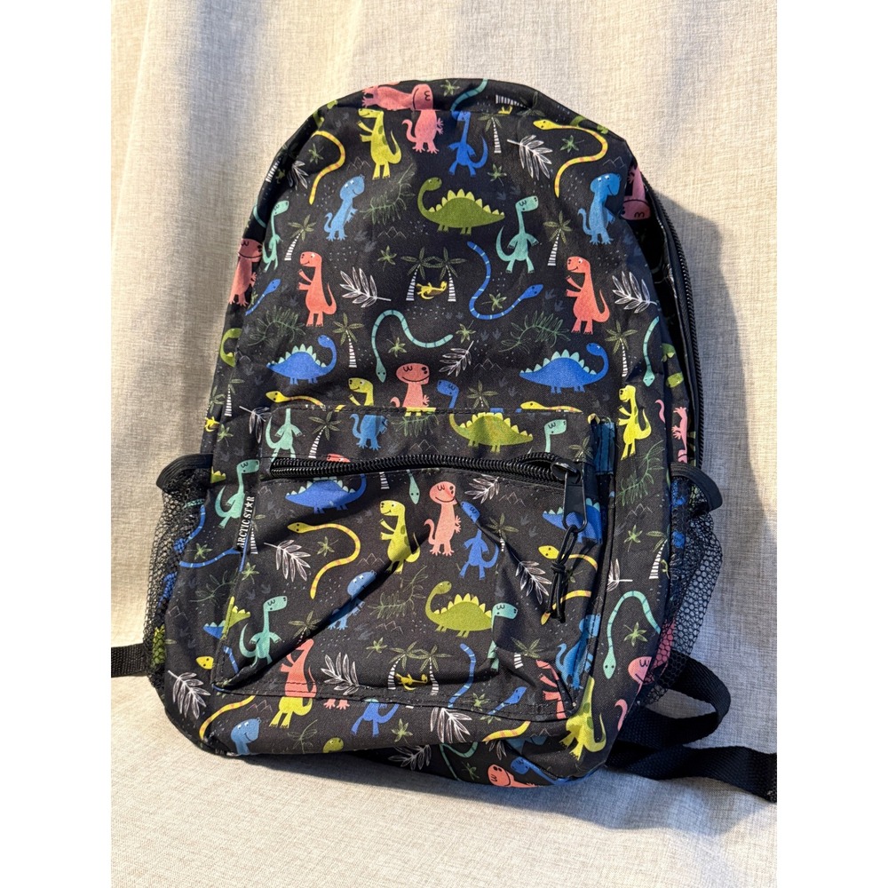 Arctic Star Kids Backpack Dinosaur Print Black Multi Color School Bag 16 inches